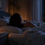 Personne éveillée dans son lit la nuit, la chambre éclairée par la lune